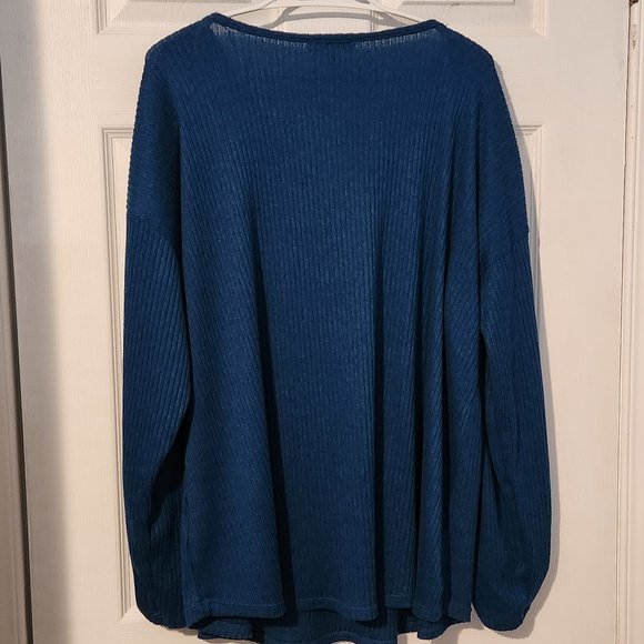 Blue Ribbed Long Sleeve Shirt, Women's 2x - Picture 3 of 5